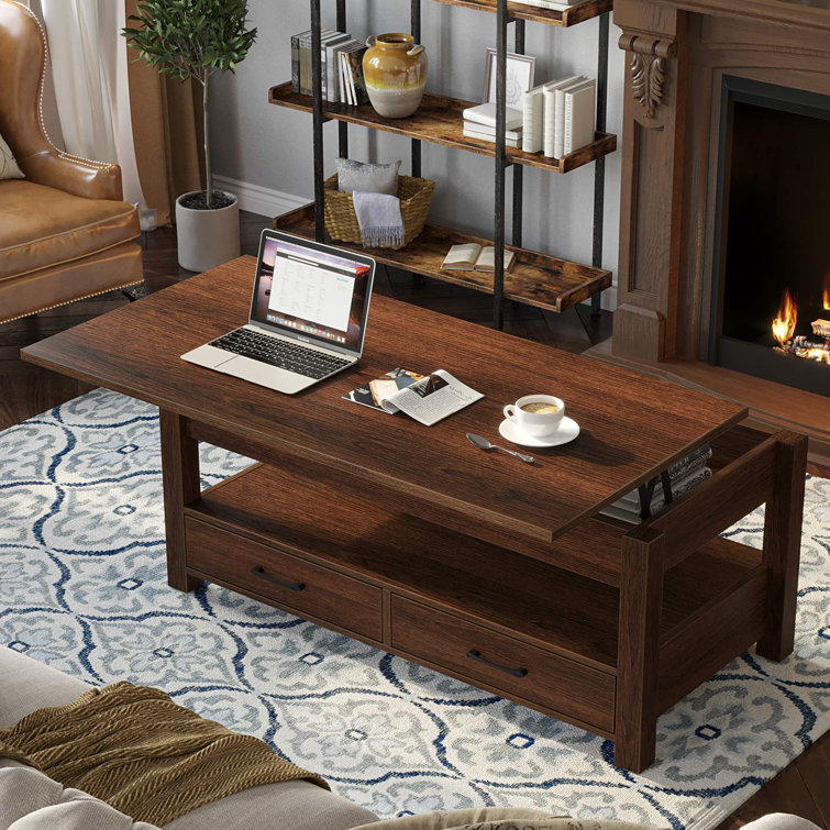 Adjustable height width magic coffee table with seats hot sale